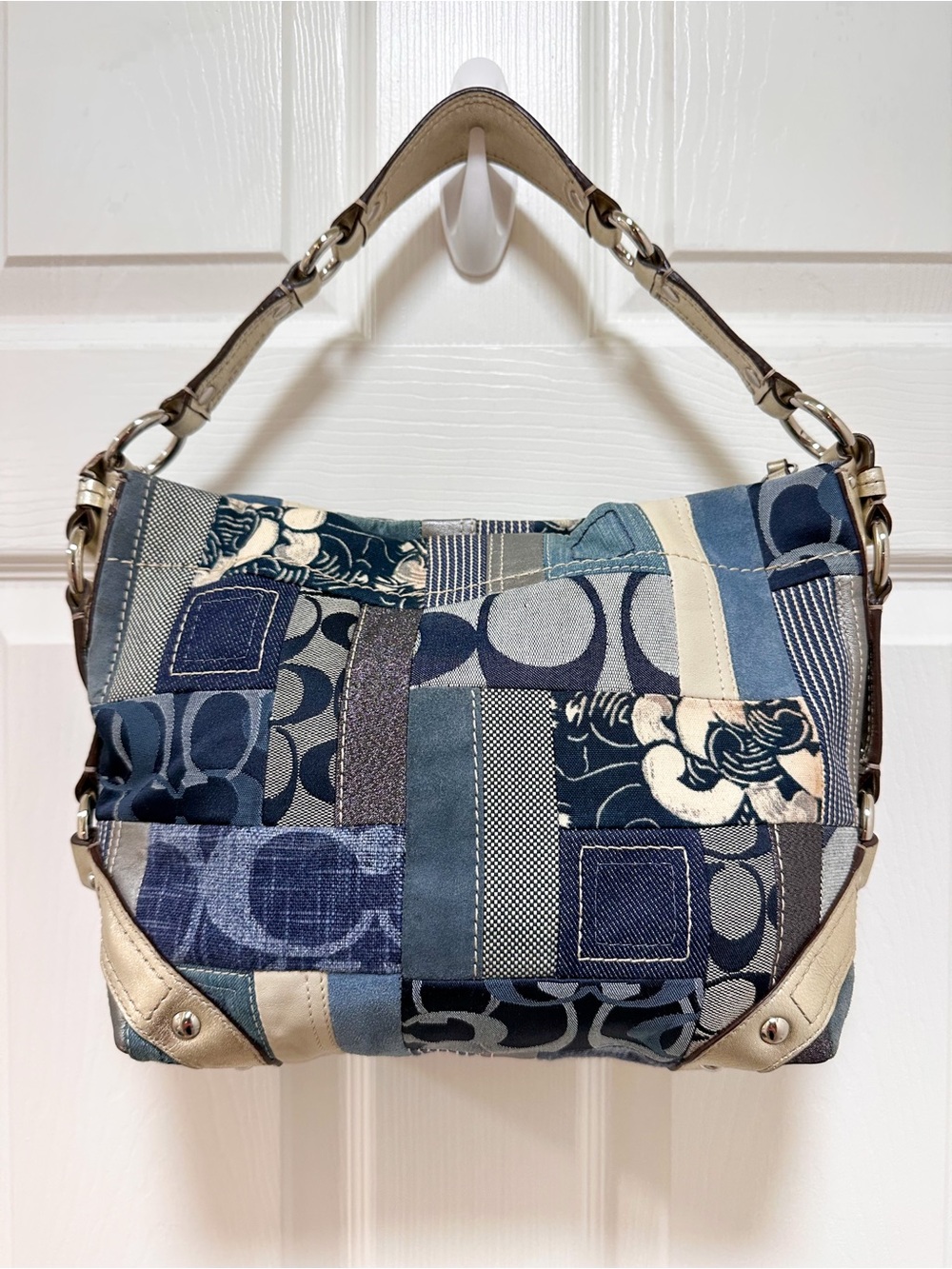 Coach Carly Small Denim Patchwork Hobo Shoulder Bag Blue Multi Vintage Y2K - Picture 5 of 17